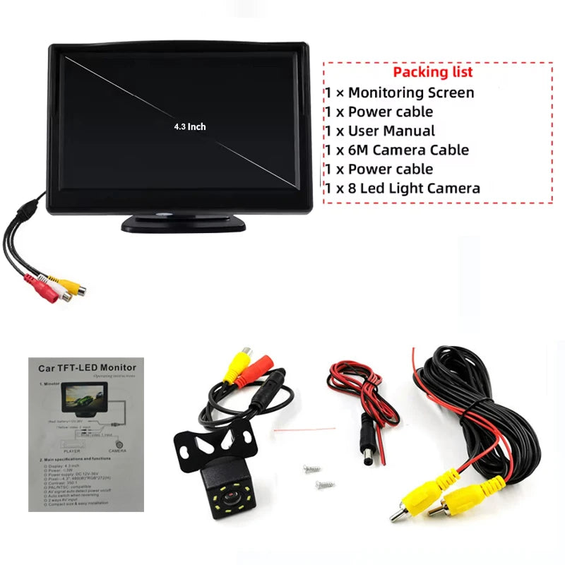 4.3Inch Car Display Easy to Install High-Definition Reversing Image Universal Car Monitor