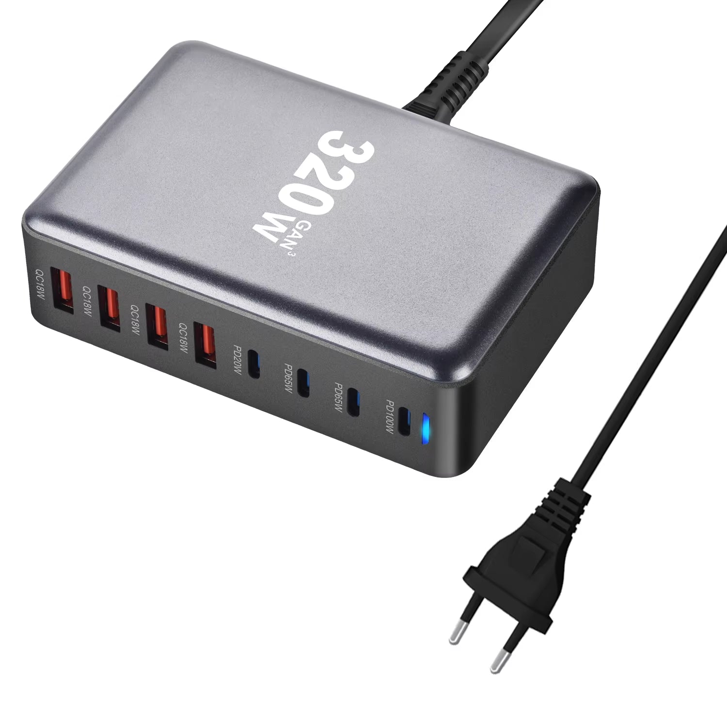 New 320W Desktop Charger Gan Fast Charging 8-Port C-Type PD Mobile Charging Station Is Suitable for Tablets and Smartphones