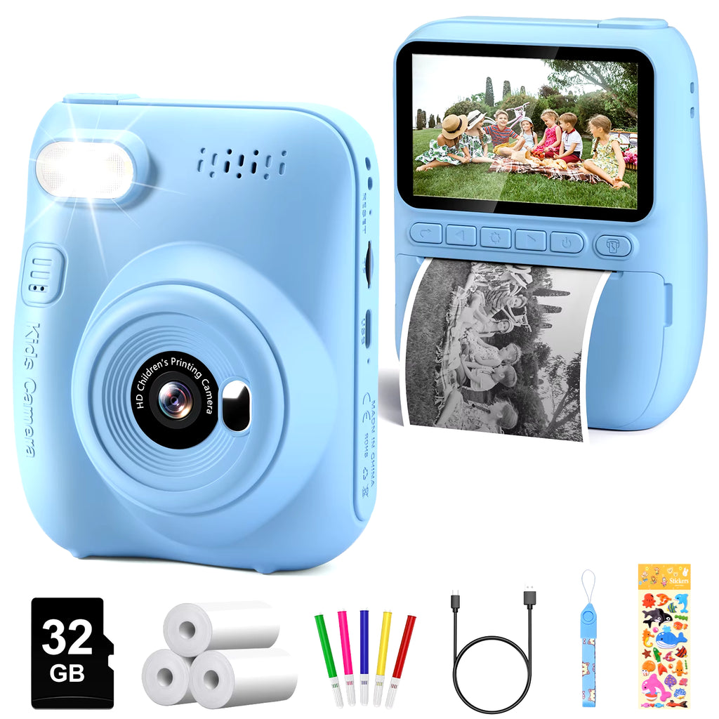 Instant Print Camera for Kids, 3.0" Kids Camera for 6-12 Year, 32MP HD 1080P Digital Camera with 3 Rolls of Printer Paper
