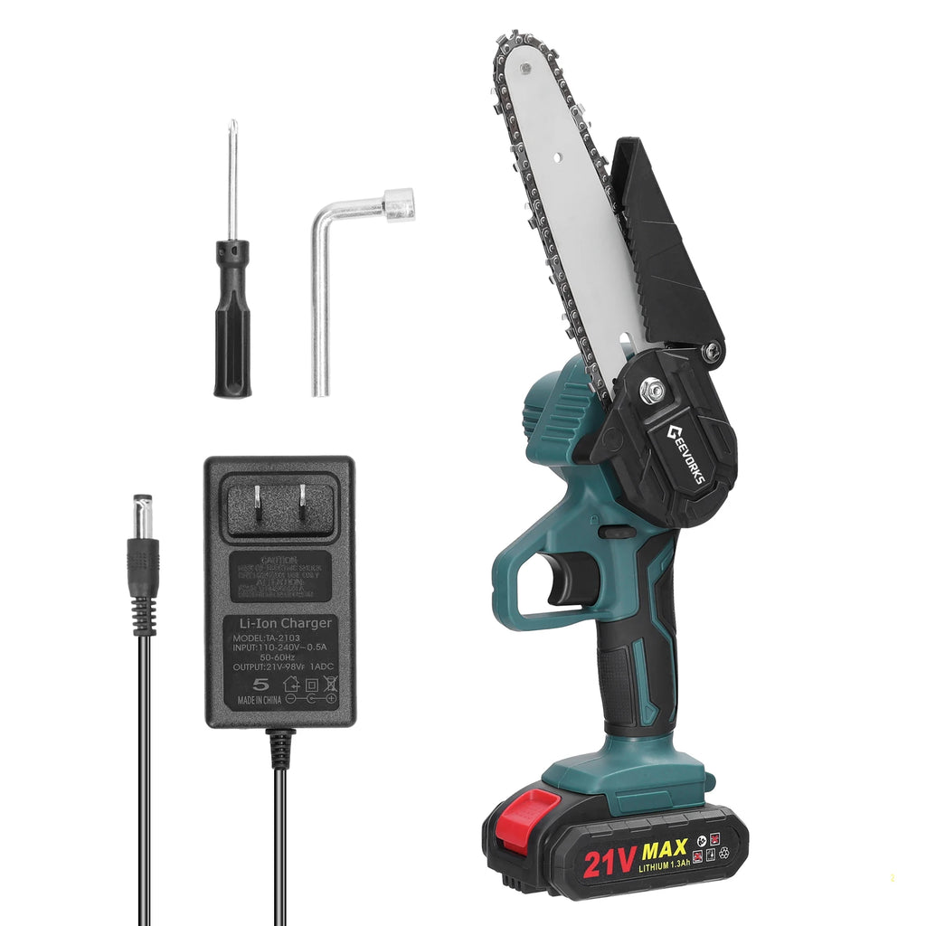 21V 6Inch Portable Electric Pruning Saws Rechargeable Small Wood Spliting Chainsaw One-Handed Woodworking Tool for Garden Orchar