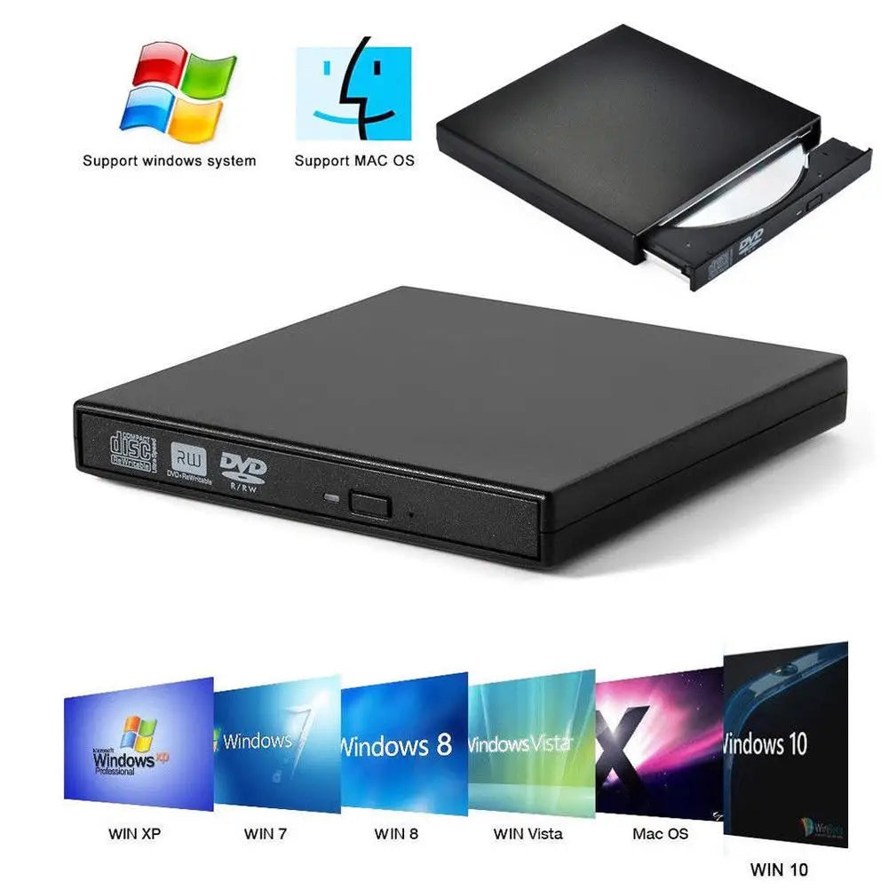 Portable Usb External Dvd Cd Player Rw Disc Burner Combo Drive Reader for Windows 98/8/10 Laptop Pc Cd Burner for Laptop Desktop