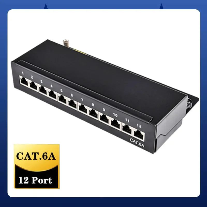 Cat6A 12 Port Patch Panel Full Shielded Wall Mounted for RJ45 Keystone Jack Sockets Desktop Wall Mount Keystone Enclosure Box
