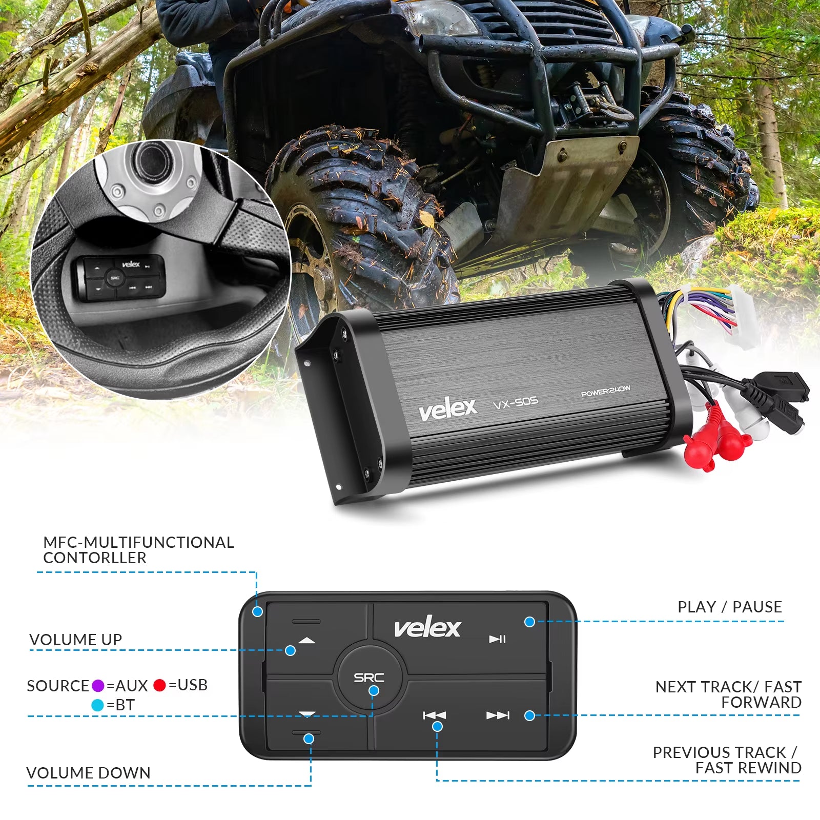 Marine Bluetooth Amplifier 4 Channel Class D 240W Amp Stereo on Boats UTV ATV Golf Carts and Cars