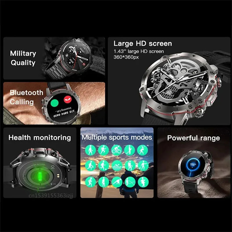 AK56 Smart Watch Men 1.43Inch Large Screen Bluetooth Call Music Player Sport Fitness Tracker Health Monitor Smartwatch