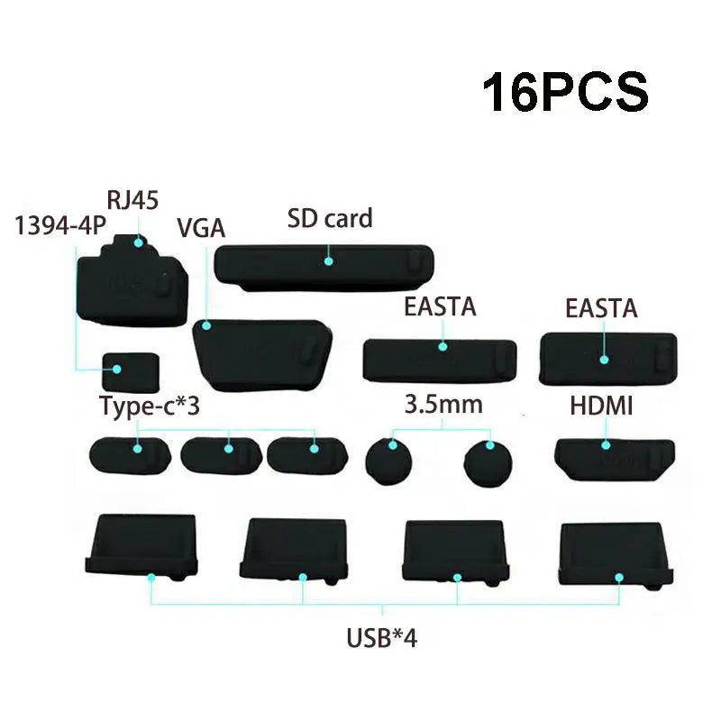 1Set/16Pcs Silicone Notebook anti Dust Plug Cover Stopper Type C Laptop Dustproof USB Port HDTV RJ45 Interface Waterproof Cover