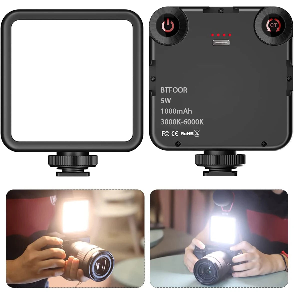 LED Video Light Portable Photography On-Camera 3000K-6000K Bi-Color Lighting Cold Shoe for DSLR Camera Camcorder Gopro Vlog