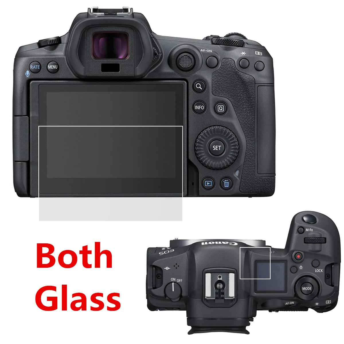 Self-Adhesive Tempered Glass Main LCD + Top Info Shoulder Screen Protector Cover for Canon EOS R1 R3 R5 Mark II R5S R5C Camera
