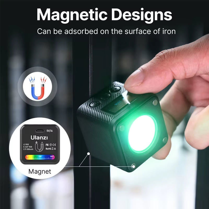 L2 RGB Mini COB Video Light 360° Full Color Magnetic Light with Diffuser for DSLR Camera Lightning Photography Vlog Live