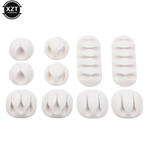 10Pcs/Set Multipurpose Single Double Five Holes Wire Cord Cable Winder Ties USB Charger Holder Organizer with Adhesive Desk