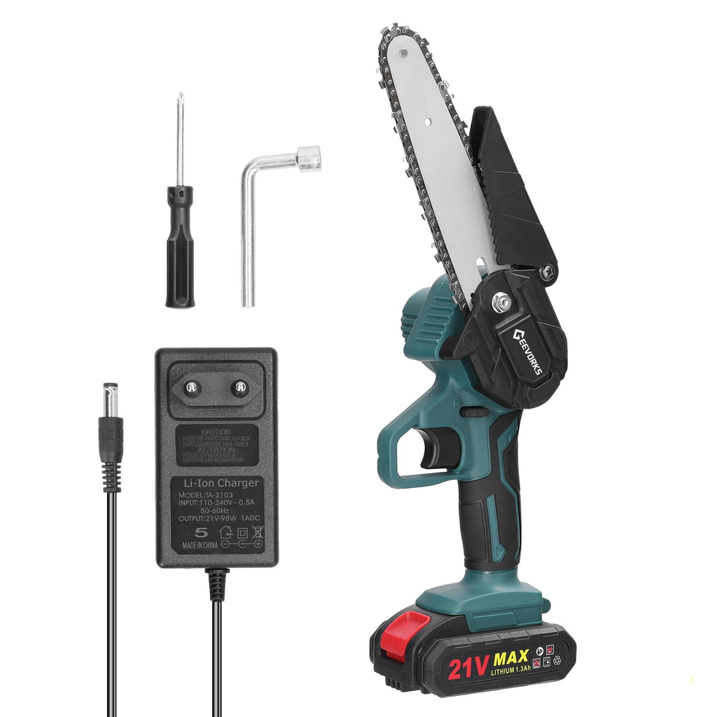 21V 6Inch Portable Electric Pruning Saws Rechargeable Small Wood Spliting Chainsaw One-Handed Woodworking Tool for Garden Orchar