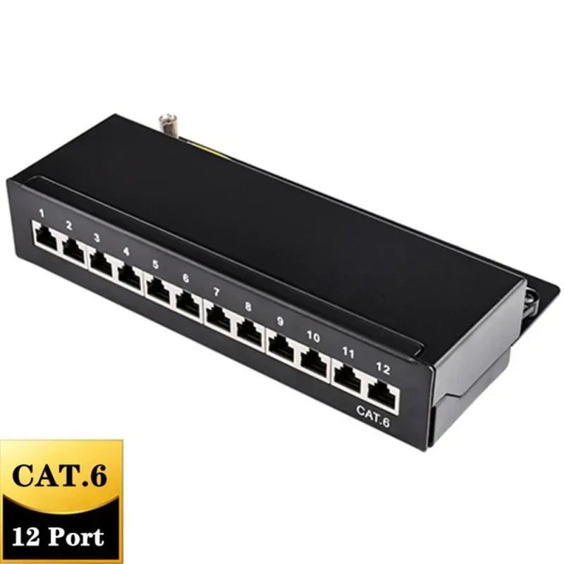 Cat6A 12 Port Patch Panel Full Shielded Wall Mounted for RJ45 Keystone Jack Sockets Desktop Wall Mount Keystone Enclosure Box