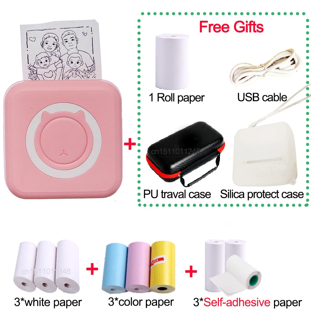 Pocket Thermal Printer Bluetooth 200Dpi Photo Label Memo List No Ink Printing Wireless Portable Mini Printer with PU Travel Case