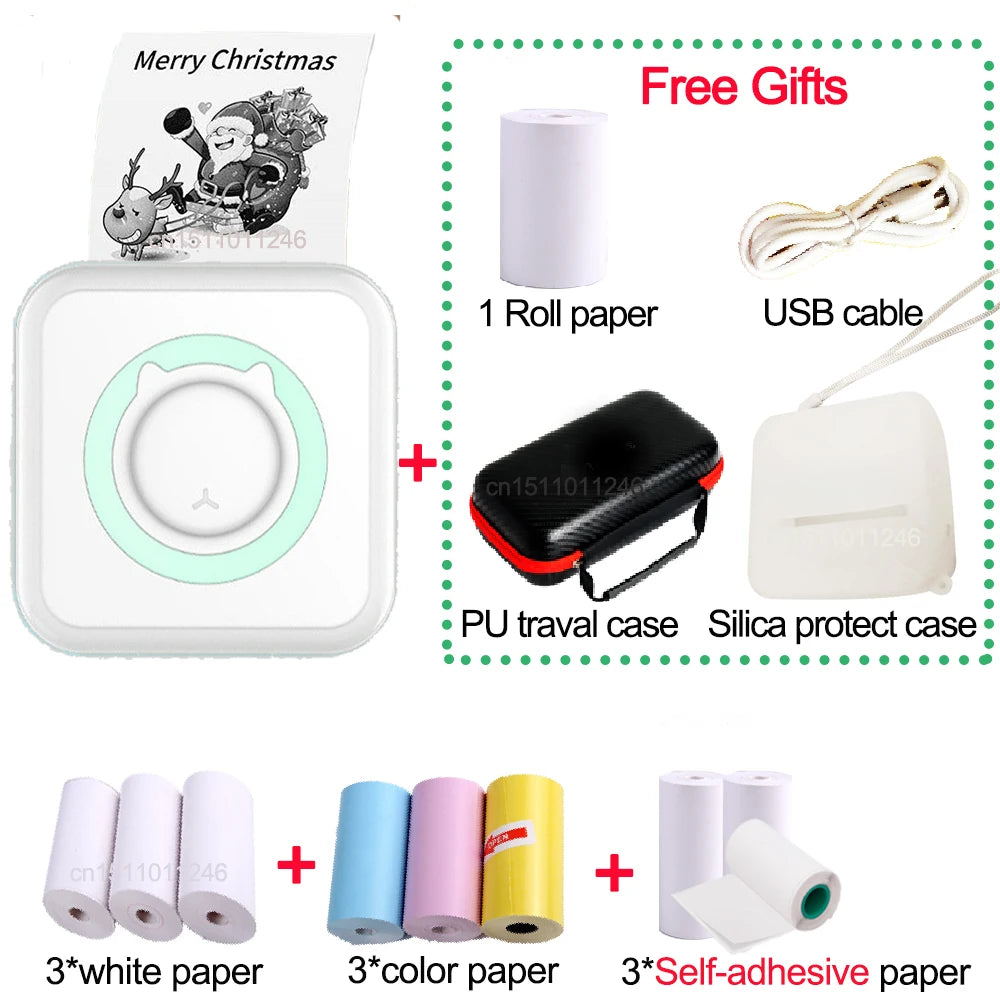 Pocket Thermal Printer Bluetooth 200Dpi Photo Label Memo List No Ink Printing Wireless Portable Mini Printer with PU Travel Case