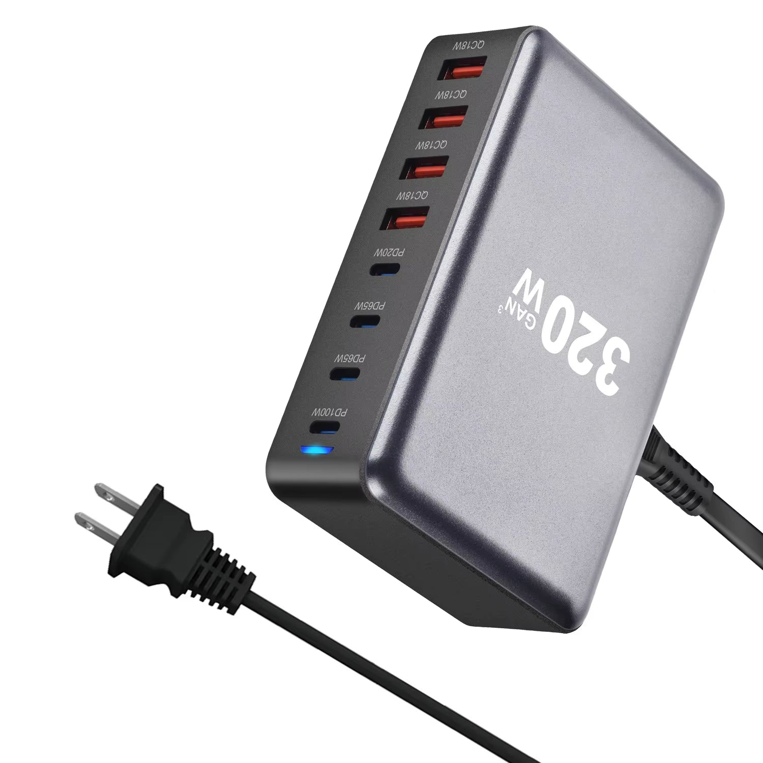 New 320W Desktop Charger Gan Fast Charging 8-Port C-Type PD Mobile Charging Station Is Suitable for Tablets and Smartphones