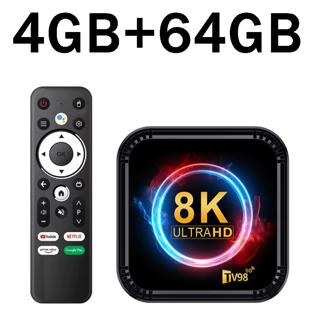 TV98 RK3528 TV Box Ultra HD 8K Smart TV Box Android 13 4GB 32GB 64GB Dual Wifi BT5.0 4G 5G Voice Remote Media Player Set Top Box