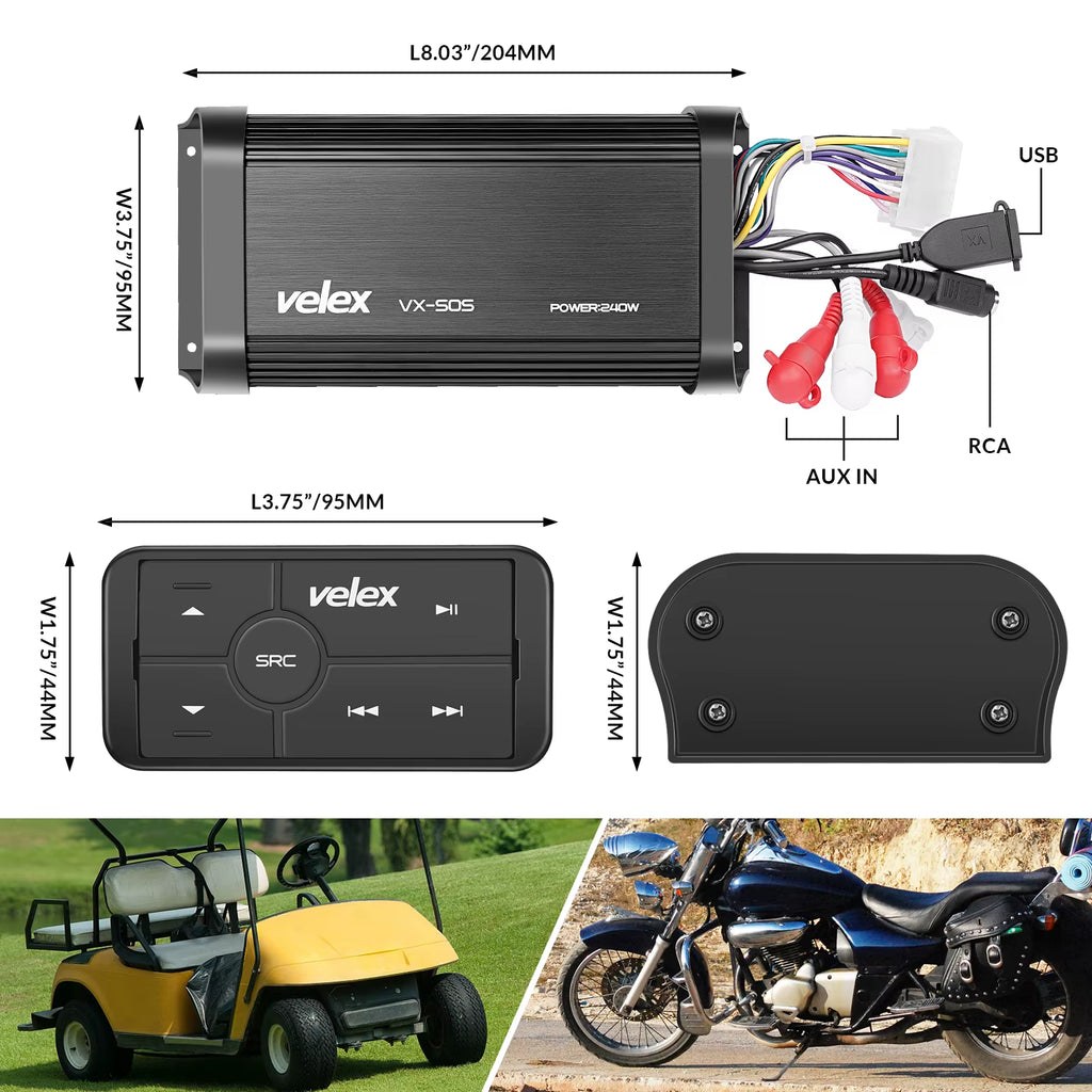 Marine Bluetooth Amplifier 4 Channel Class D 240W Amp Stereo on Boats UTV ATV Golf Carts and Cars