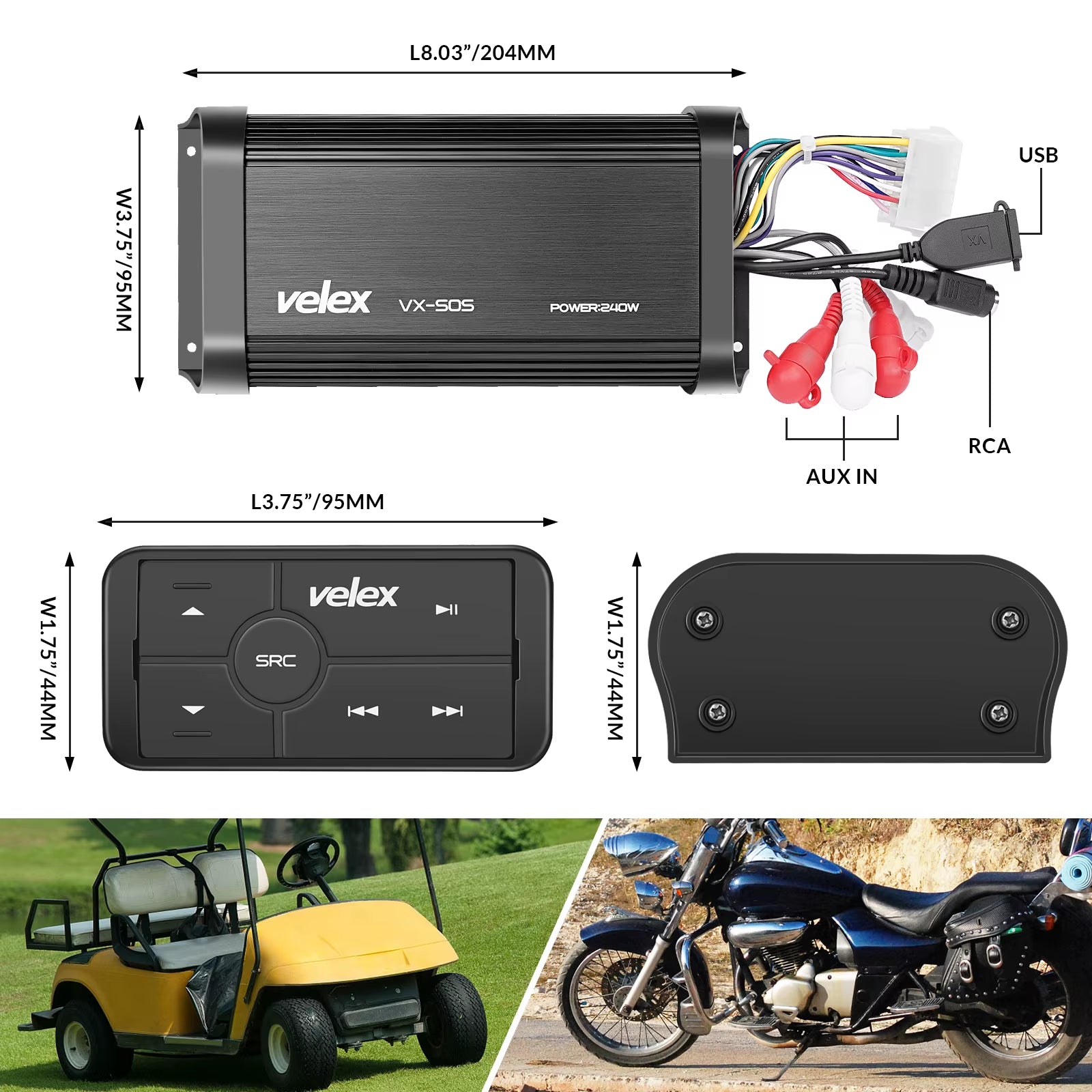 Marine Bluetooth Amplifier 4 Channel Class D 240W Amp Stereo on Boats UTV ATV Golf Carts and Cars
