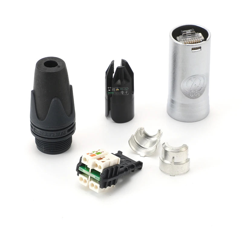 CAT6A Ethernet Cable Plug NE8MX6 Ethercon Male Cable Connector Self-Termination Silver Plating Pins Zinc Diecast Shell