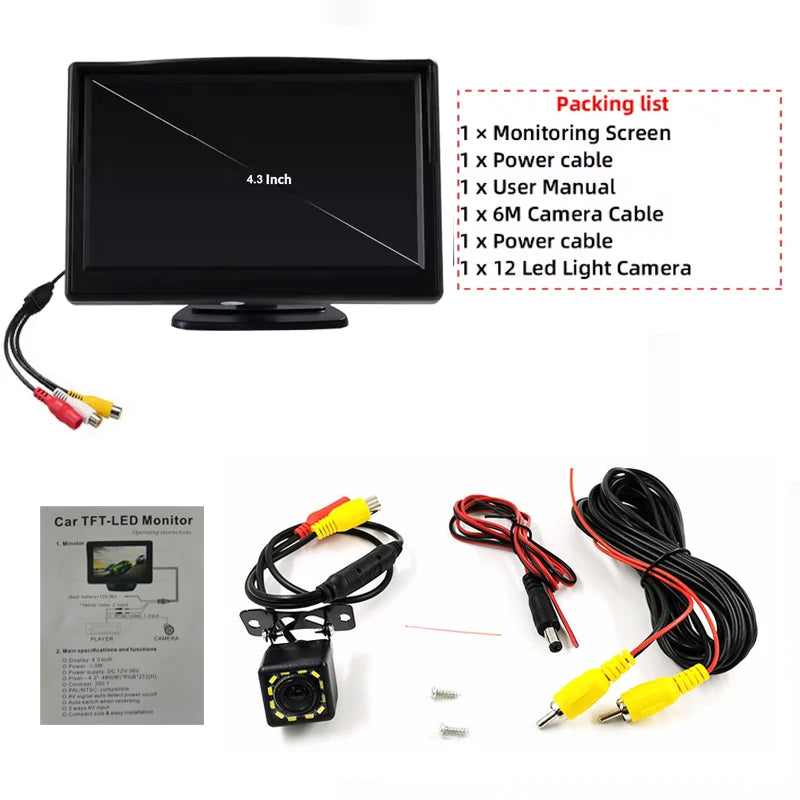 4.3Inch Car Display Easy to Install High-Definition Reversing Image Universal Car Monitor