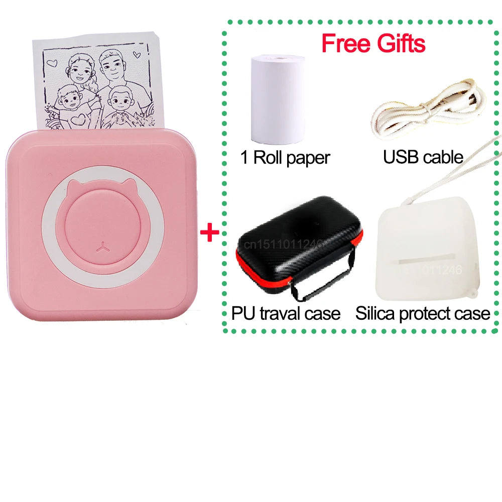 Pocket Thermal Printer Bluetooth 200Dpi Photo Label Memo List No Ink Printing Wireless Portable Mini Printer with PU Travel Case