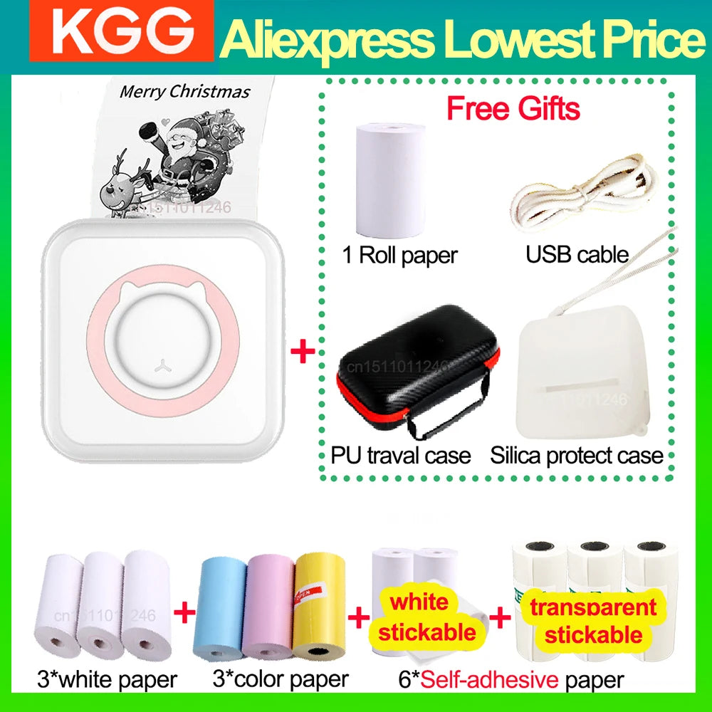 Pocket Thermal Printer Bluetooth 200Dpi Photo Label Memo List No Ink Printing Wireless Portable Mini Printer with PU Travel Case