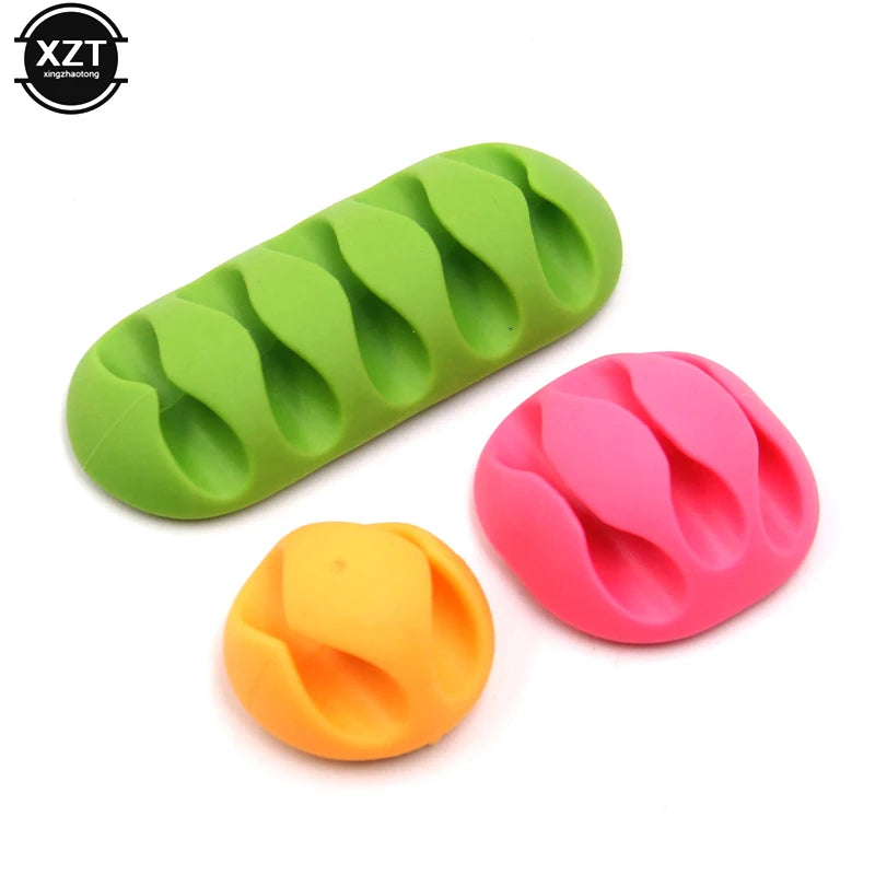 10Pcs/Set Multipurpose Single Double Five Holes Wire Cord Cable Winder Ties USB Charger Holder Organizer with Adhesive Desk