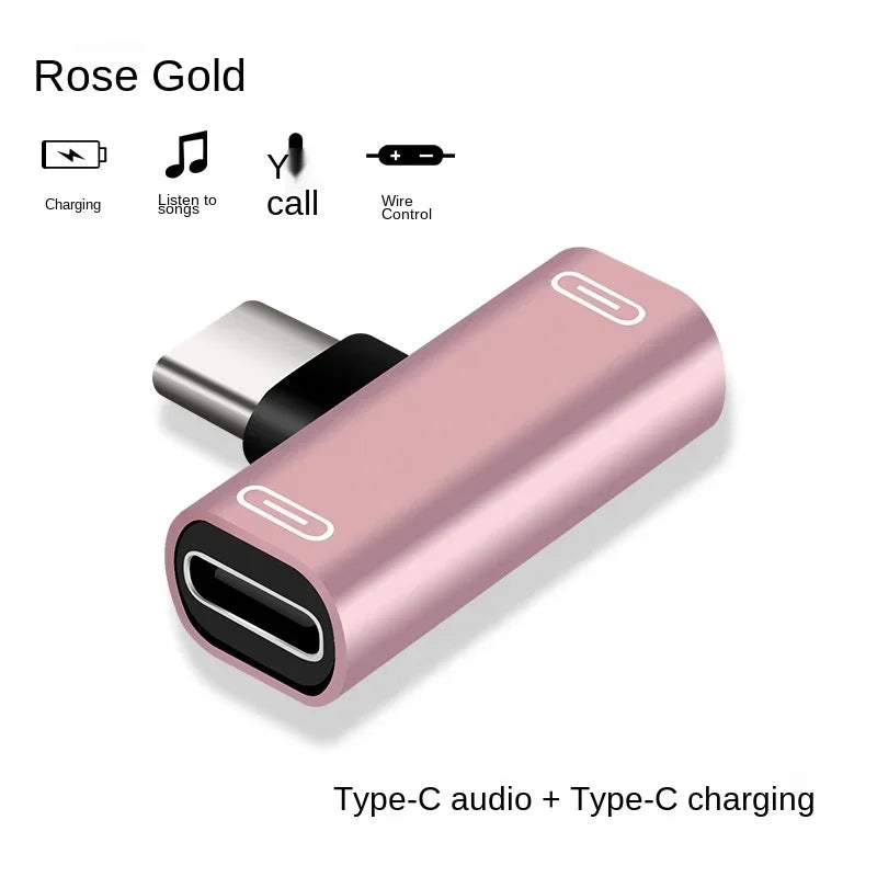 2 in 1 USB C Splitter Type C Male to Dual Type C Female Headphone Charger Adapter Splitter Converter