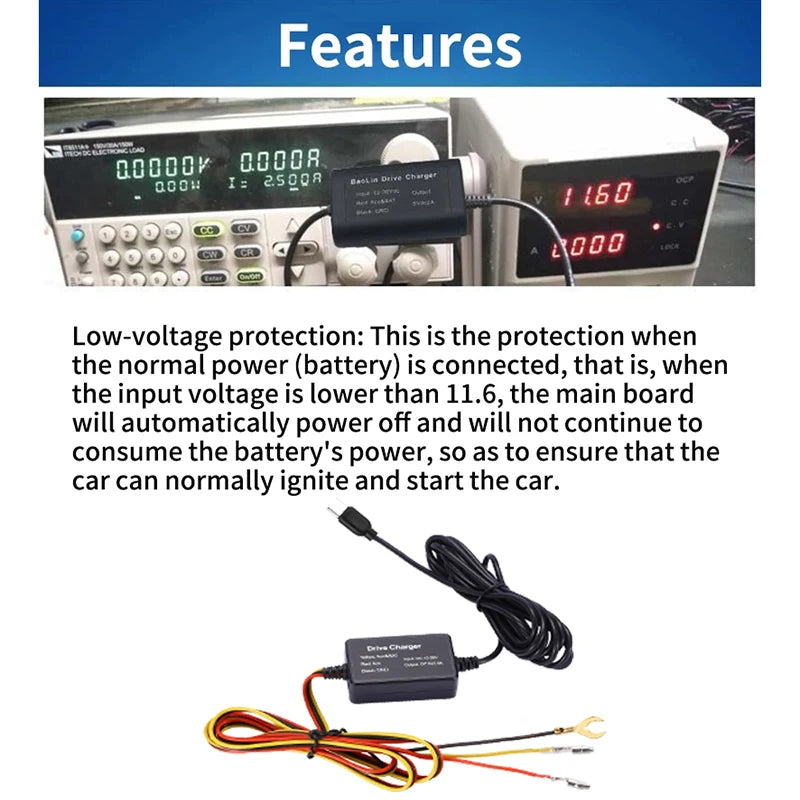 Original Type-C Buck Line 5V 3A DVR Hardwire Kit Car Dash Camera Charger 24H Parking Monitoring