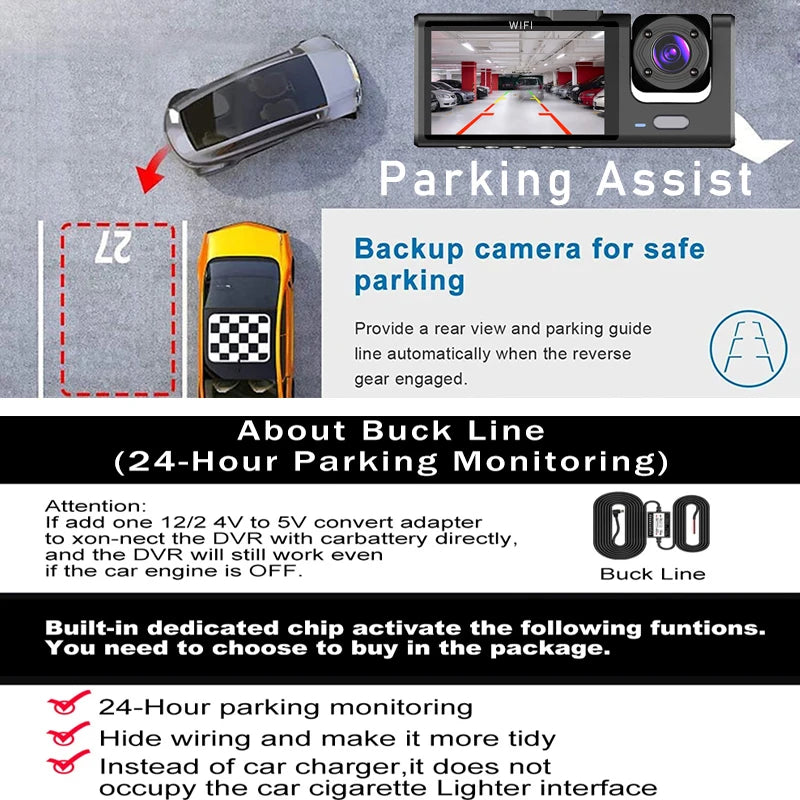 Wifi 3 Channel Car DVR Three Way Dash Cam inside Vehicle Camera Dvrs Recorder FHD 1080P Video Mini Registrator Dashcam Camcorder