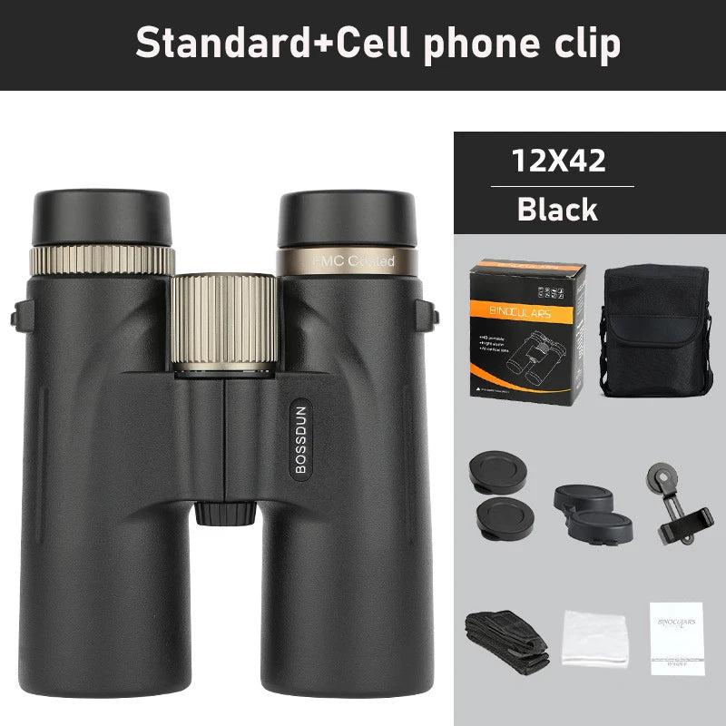 12X42 Binoculars Professional ED Lens Telescope Powerful Long Range BAK4 Prism for Hunting Outdoor Camping IPX7 Waterproof