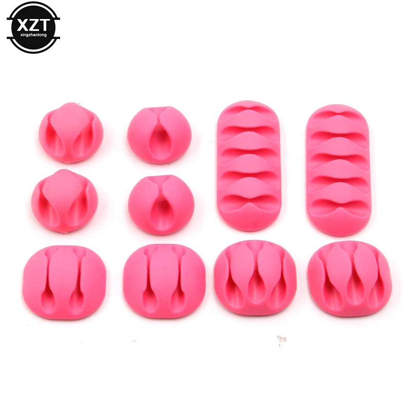 10Pcs/Set Multipurpose Single Double Five Holes Wire Cord Cable Winder Ties USB Charger Holder Organizer with Adhesive Desk