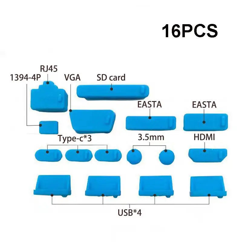 1Set/16Pcs Silicone Notebook anti Dust Plug Cover Stopper Type C Laptop Dustproof USB Port HDTV RJ45 Interface Waterproof Cover