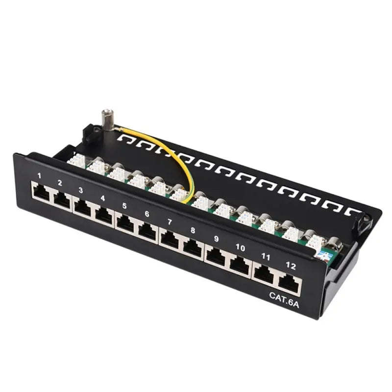 Cat6A 12 Port Patch Panel Full Shielded Wall Mounted for RJ45 Keystone Jack Sockets Desktop Wall Mount Keystone Enclosure Box