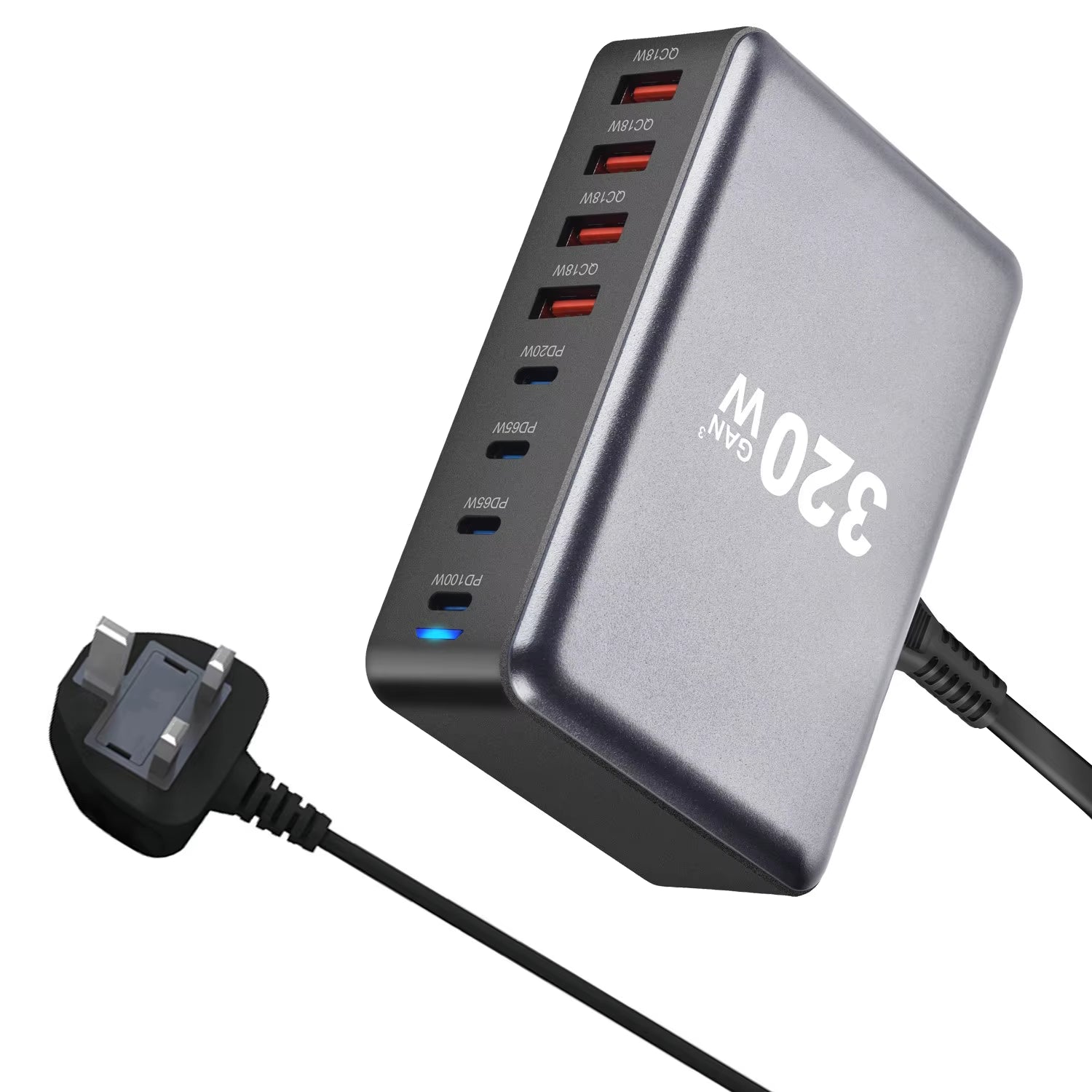 New 320W Desktop Charger Gan Fast Charging 8-Port C-Type PD Mobile Charging Station Is Suitable for Tablets and Smartphones