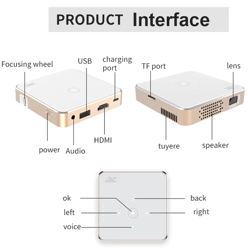 New Mini Dlp HD Projector Support 1080P Build in Battery Capacity Wired Phone Mirroring Proyector Home Theater Beamer
