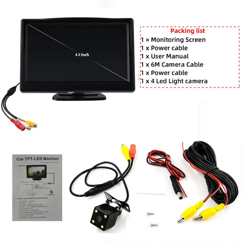 4.3Inch Car Display Easy to Install High-Definition Reversing Image Universal Car Monitor