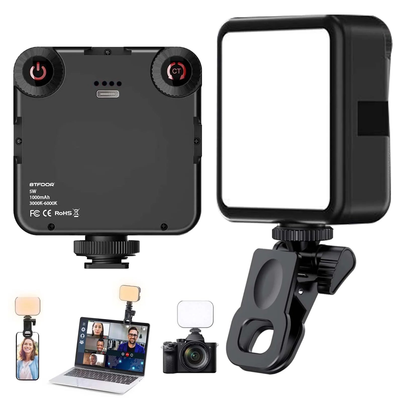 LED Video Light Portable Photography On-Camera 3000K-6000K Bi-Color Lighting Cold Shoe for DSLR Camera Camcorder Gopro Vlog