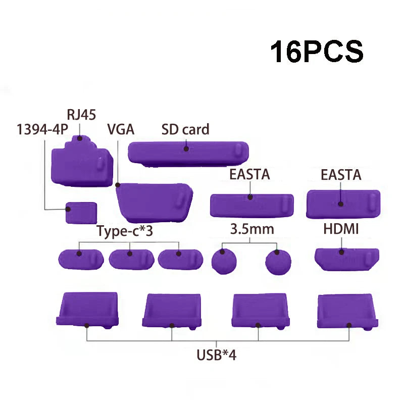 1Set/16Pcs Silicone Notebook anti Dust Plug Cover Stopper Type C Laptop Dustproof USB Port HDTV RJ45 Interface Waterproof Cover