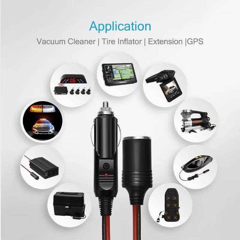 12V 10A Car Cigarette Lighter Socket Extension Cord Cable 2M/5M Male Plug to Female Socket Extension Cable Car Interior