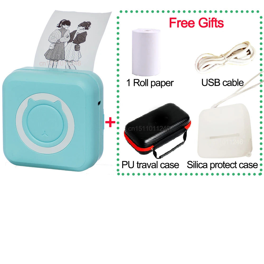 Pocket Thermal Printer Bluetooth 200Dpi Photo Label Memo List No Ink Printing Wireless Portable Mini Printer with PU Travel Case