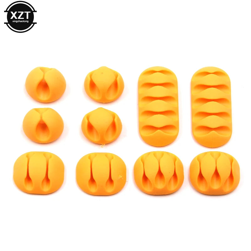 10Pcs/Set Multipurpose Single Double Five Holes Wire Cord Cable Winder Ties USB Charger Holder Organizer with Adhesive Desk