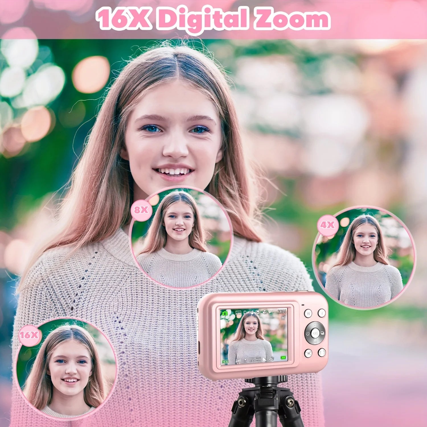 Digital Camera Children Camera for Children Camcorder with 16X Zoom Compact Cameras 1080P 44MP Cameras for Beginner Photography