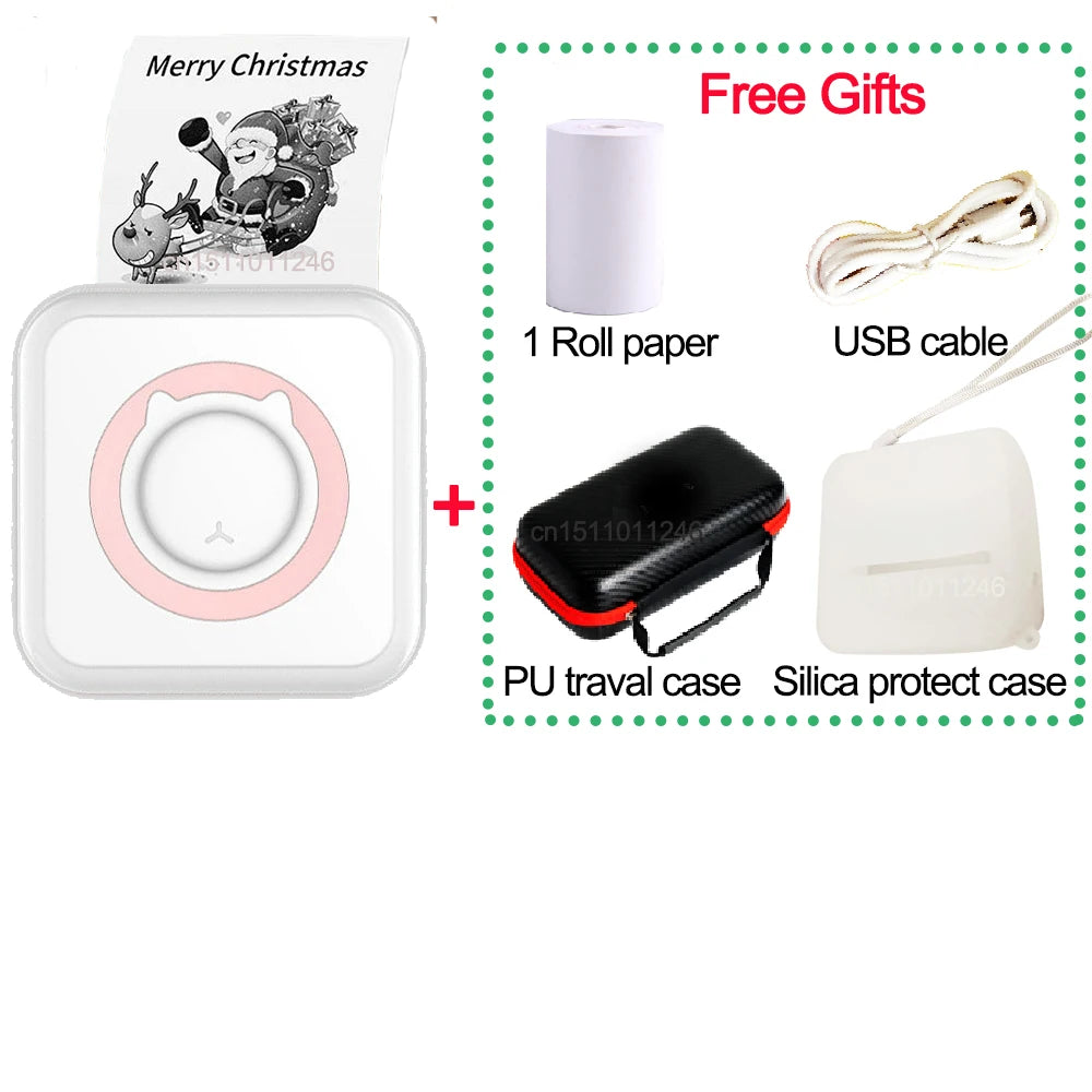 Pocket Thermal Printer Bluetooth 200Dpi Photo Label Memo List No Ink Printing Wireless Portable Mini Printer with PU Travel Case