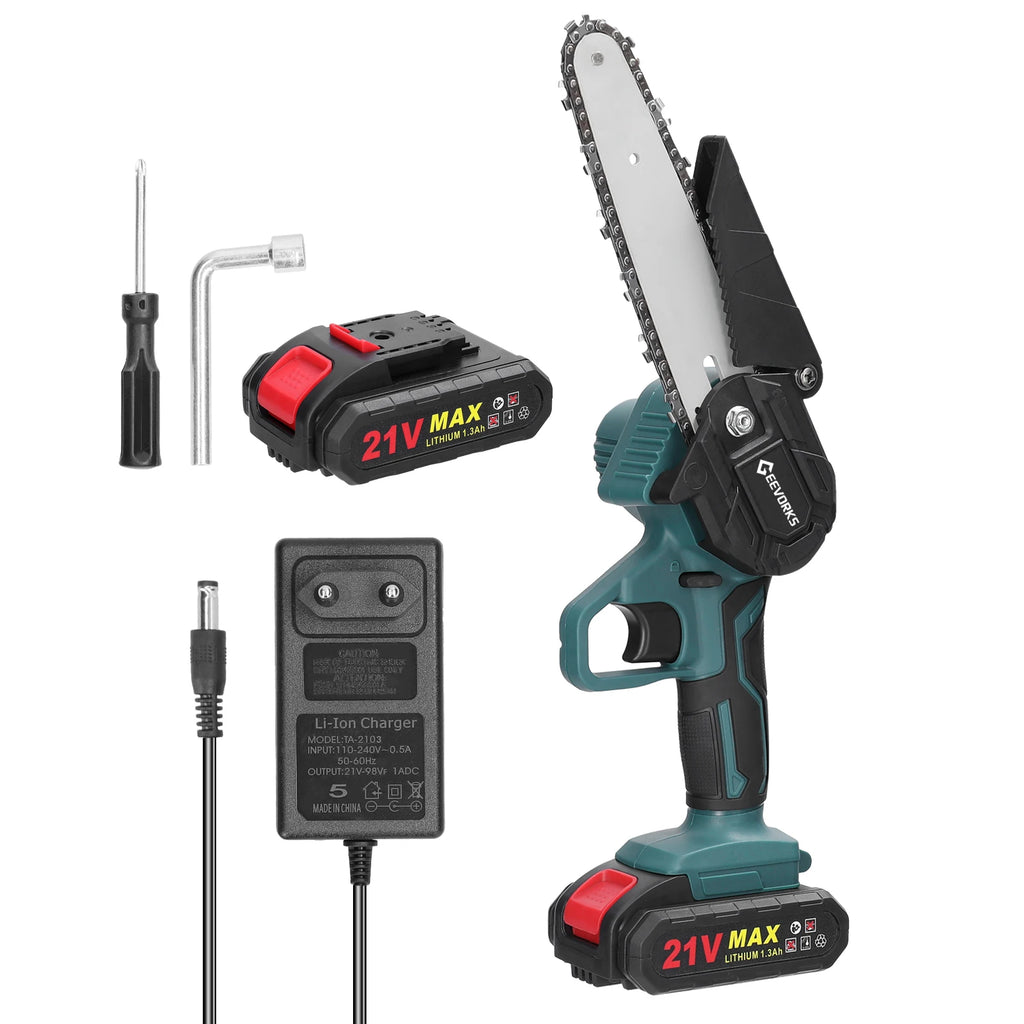 21V 6Inch Portable Electric Pruning Saws Rechargeable Small Wood Spliting Chainsaw One-Handed Woodworking Tool for Garden Orchar