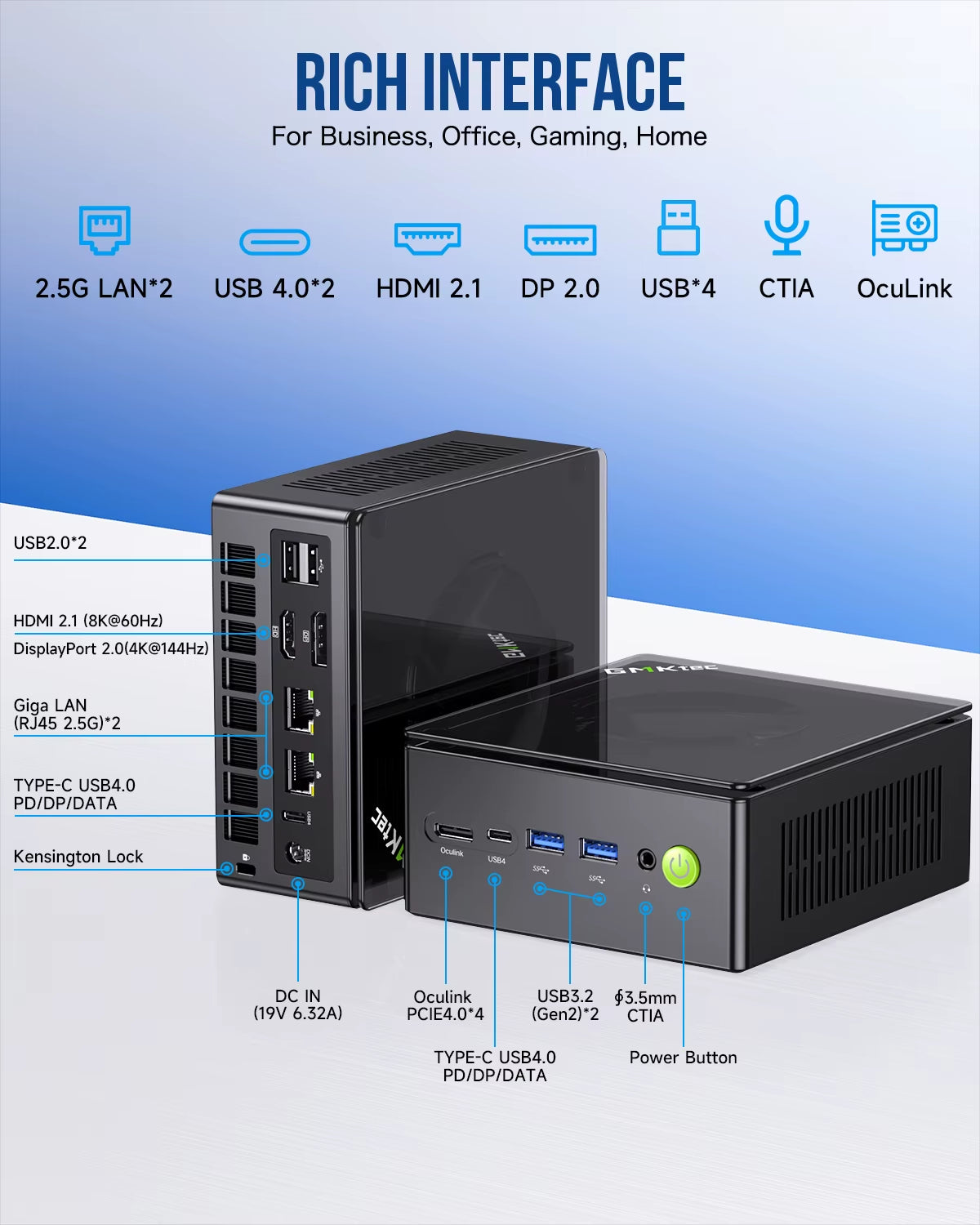 Gmktec K8 plus Mini PC  R7-8845HS NUCBOX Window 11 Pro  Radeon™ 780M Oculink*1（Pcie GEN4*4)） DDR5 5600Mhz