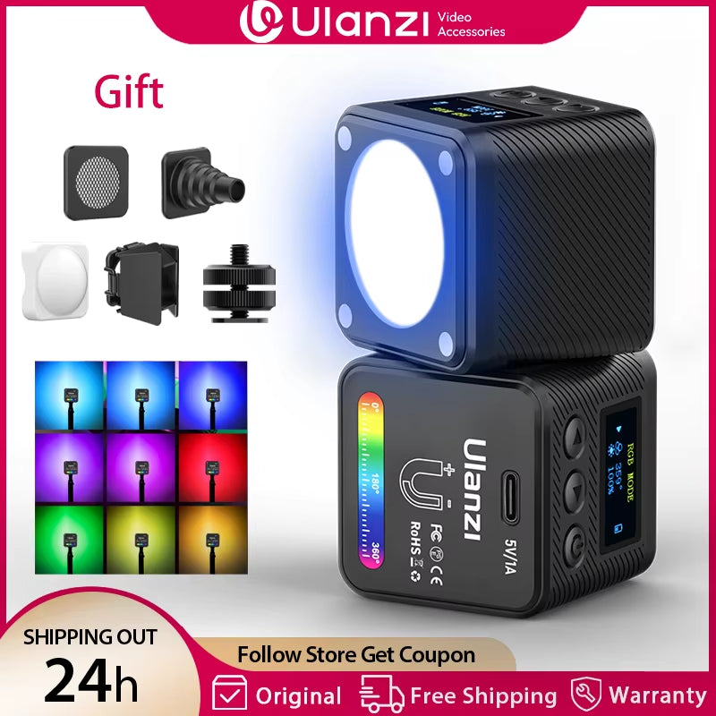 L2 RGB Mini COB Video Light 360° Full Color Magnetic Light with Diffuser for DSLR Camera Lightning Photography Vlog Live