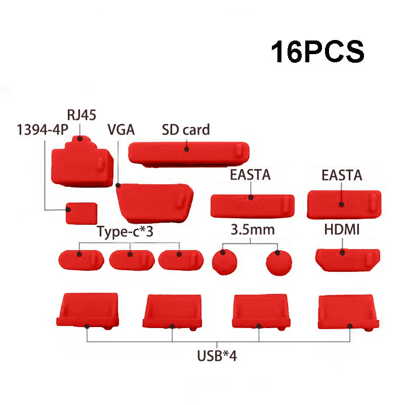 1Set/16Pcs Silicone Notebook anti Dust Plug Cover Stopper Type C Laptop Dustproof USB Port HDTV RJ45 Interface Waterproof Cover