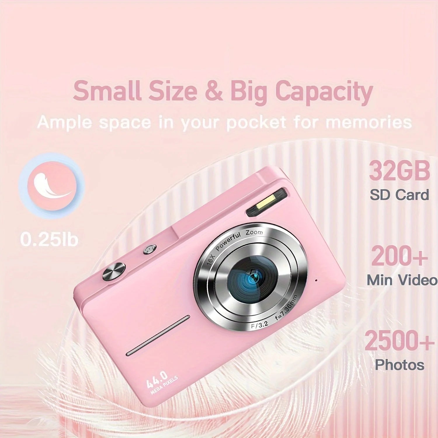 Digital Camera Children Camera for Children Camcorder with 16X Zoom Compact Cameras 1080P 44MP Cameras for Beginner Photography