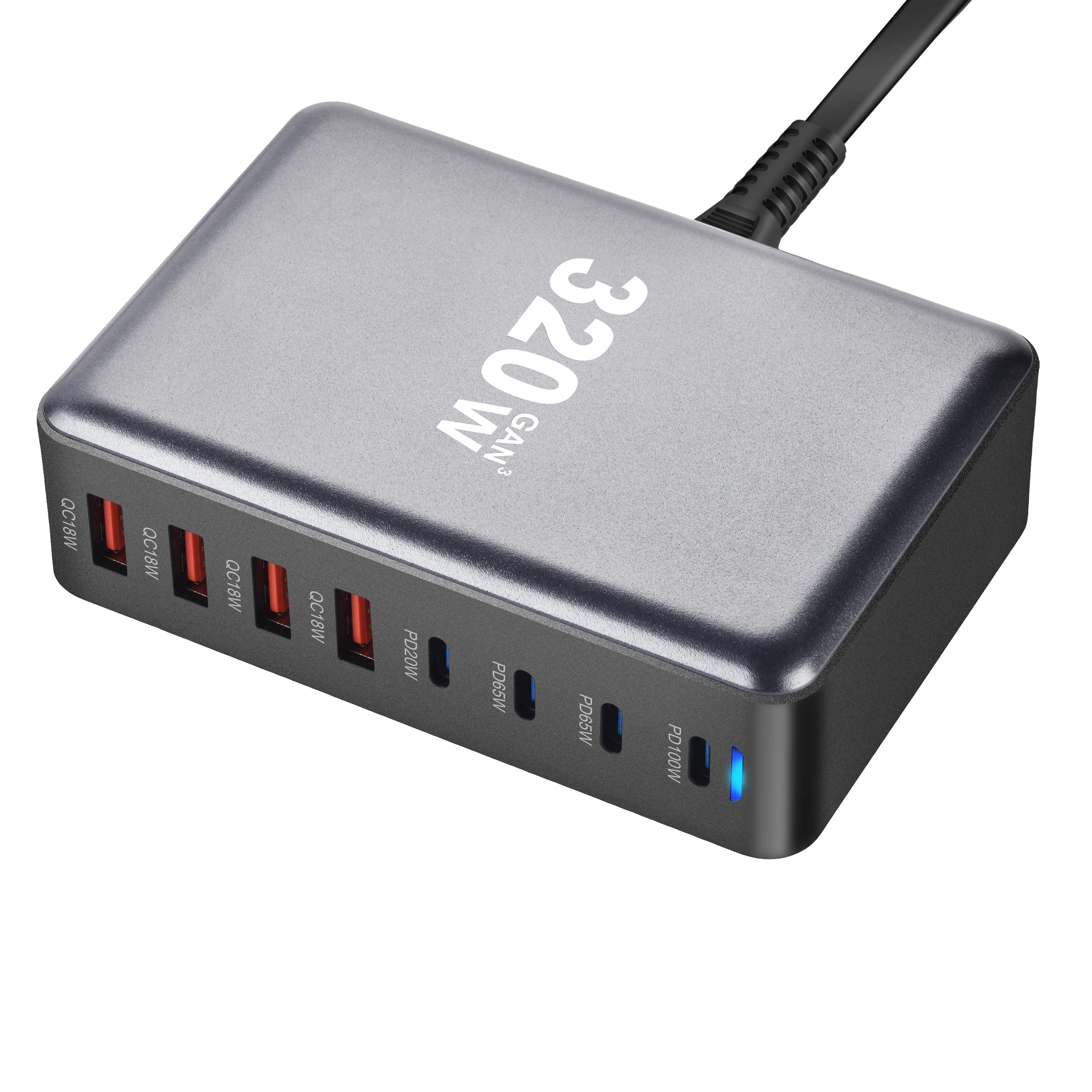 New 320W Desktop Charger Gan Fast Charging 8-Port C-Type PD Mobile Charging Station Is Suitable for Tablets and Smartphones