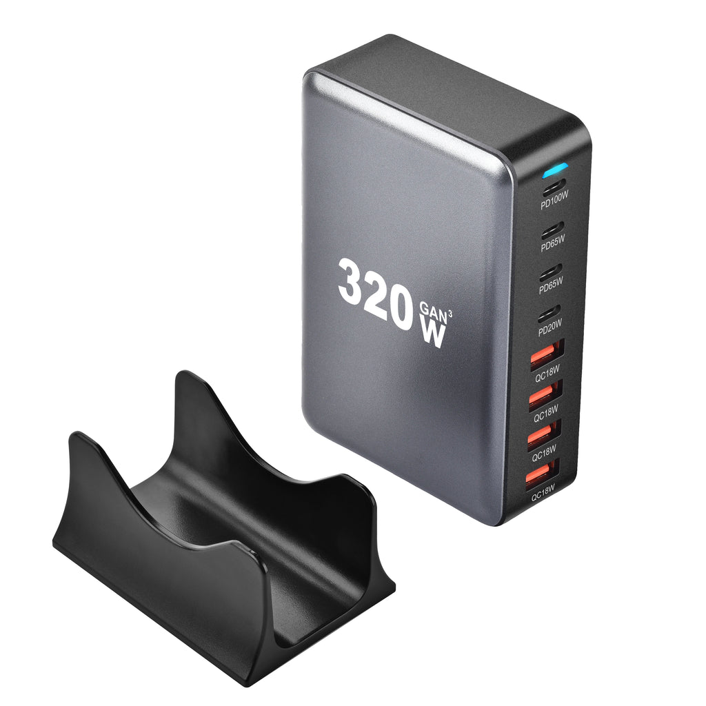 New 320W Desktop Charger Gan Fast Charging 8-Port C-Type PD Mobile Charging Station Is Suitable for Tablets and Smartphones
